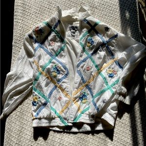 Vintage White and Floral Wind Breaker Light Pastel Jacket